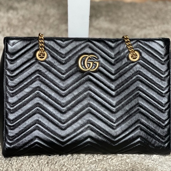 🔴 SOLD 🔴 Gucci GG Marmont Metelasse Leather Chevron Shoulder Tote - Picture 15 of 16